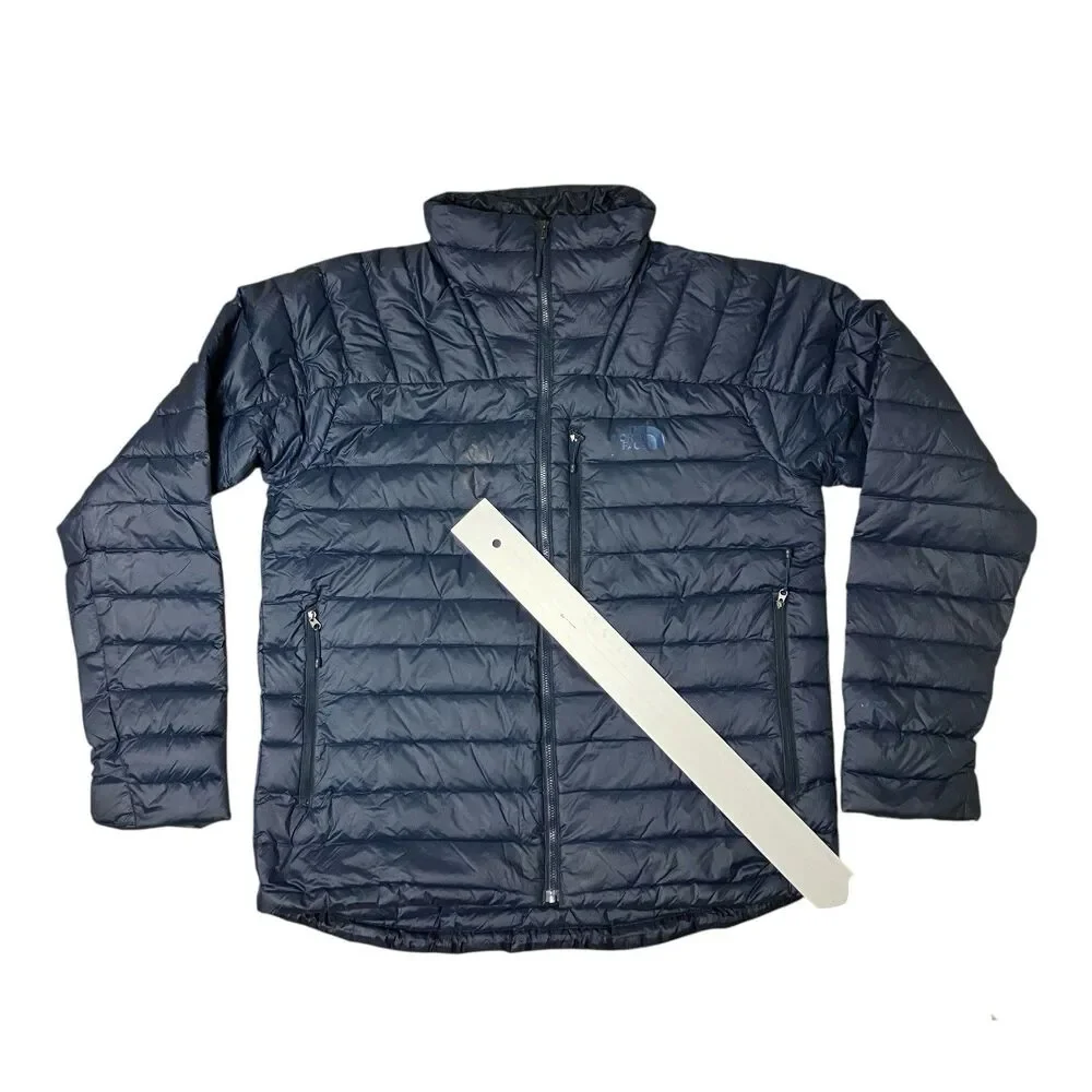The North Face 800 Down Puffer Jacket Mens L Navy Blue Full Zip Lightweight READ